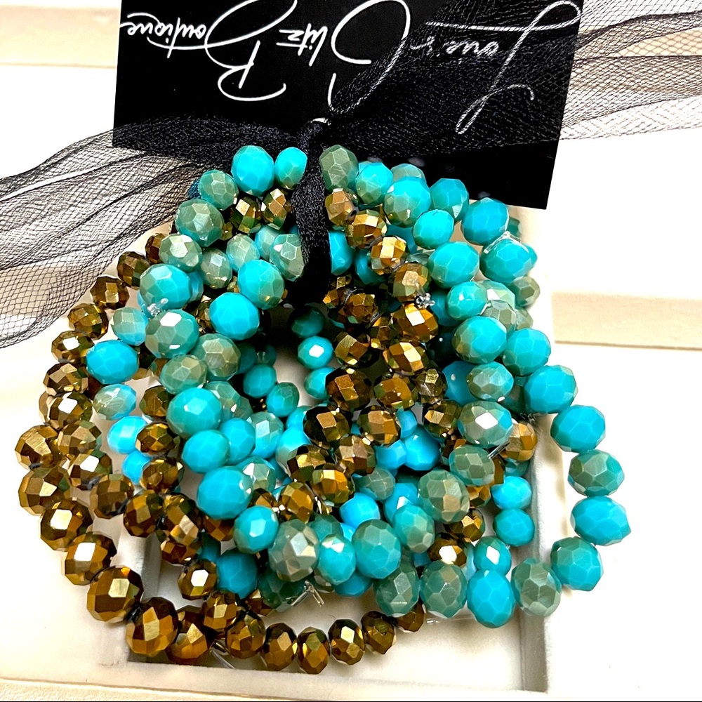 🐠🐟“Sea Blue Gold” Stack .Beautiful Custom Made luxury glass Stack Bracelets✨
